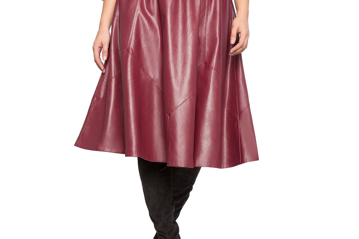 Studio Ruffle Waist Faux Leather Skirt