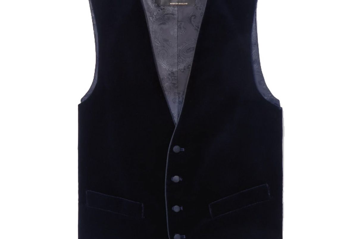 favourbrook navy grosgrain trimmed cotton velvet waistcoat