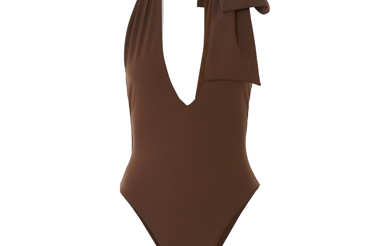 fendi bow embellished halterneck swimsuit