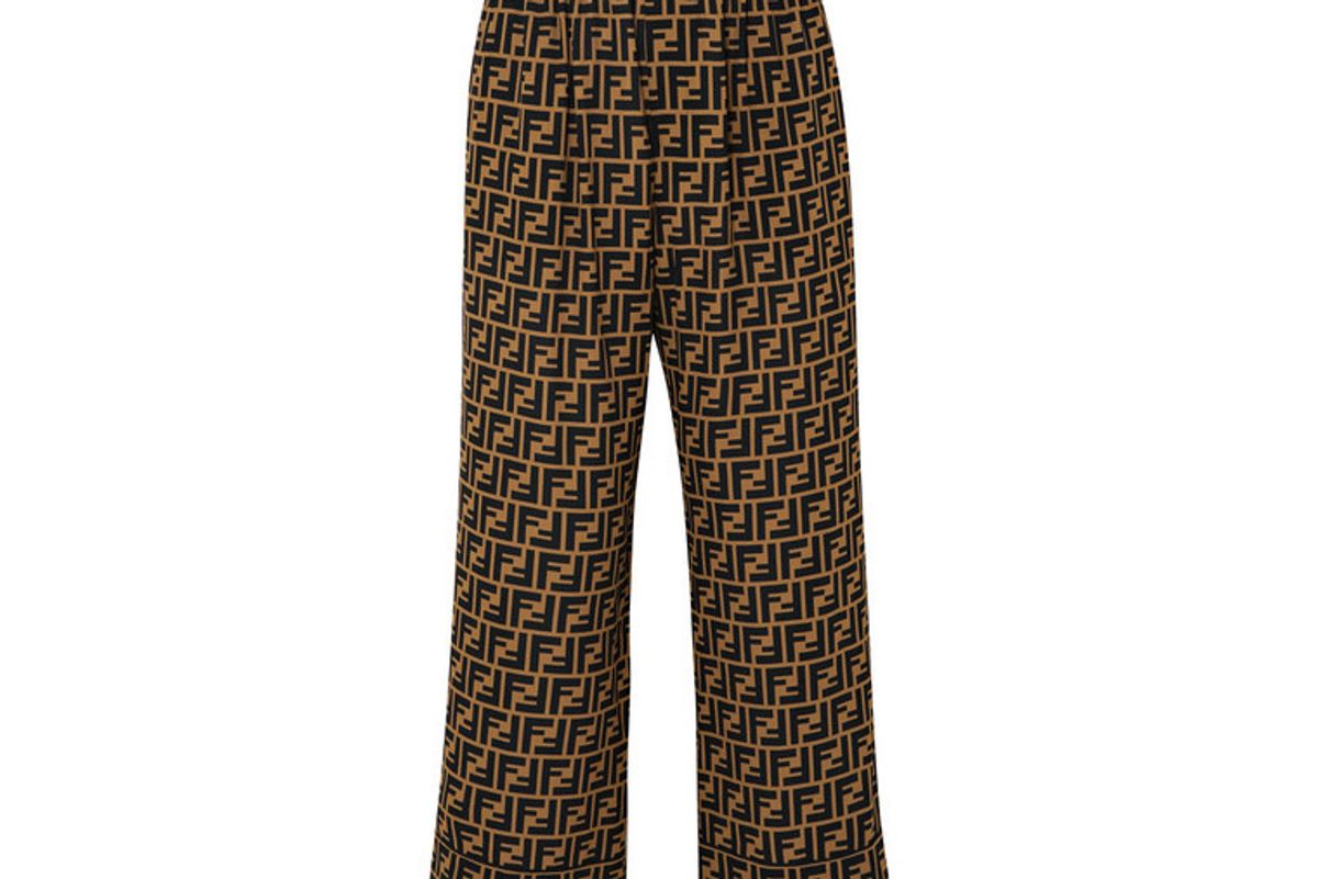 fendi cropped printed silk crepe de chine wide leg pants