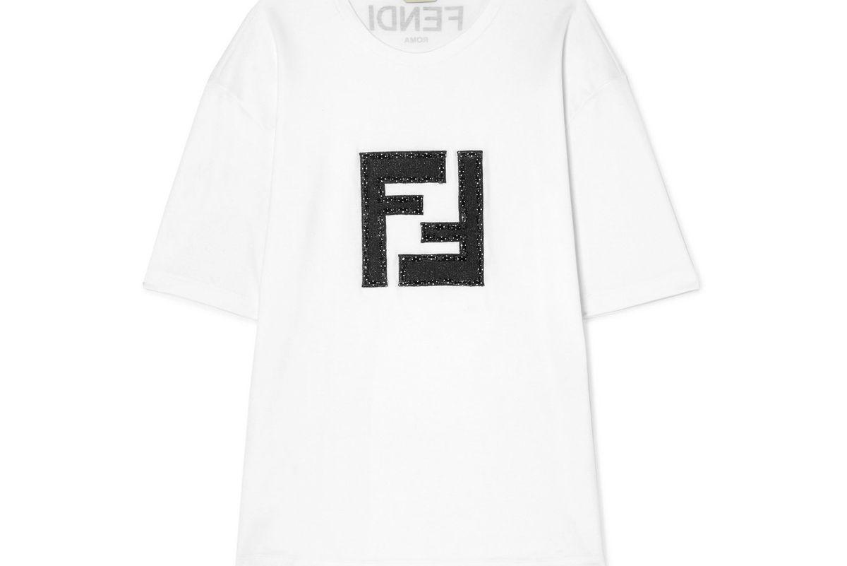 fendi embellished lame and stretch cotton jersey t shirt