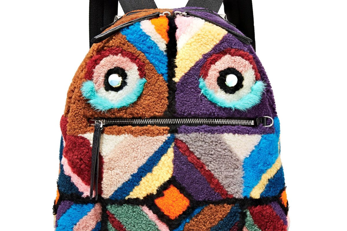 Leather-Trimmed Embellished Faux Shearling Backpack