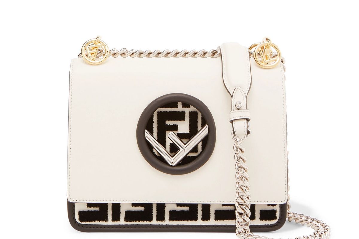 fendi kan i small flocked leather shoulder bag