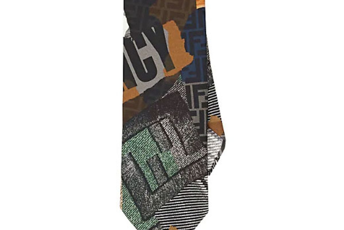 fendi logo collage print silk twill necktie