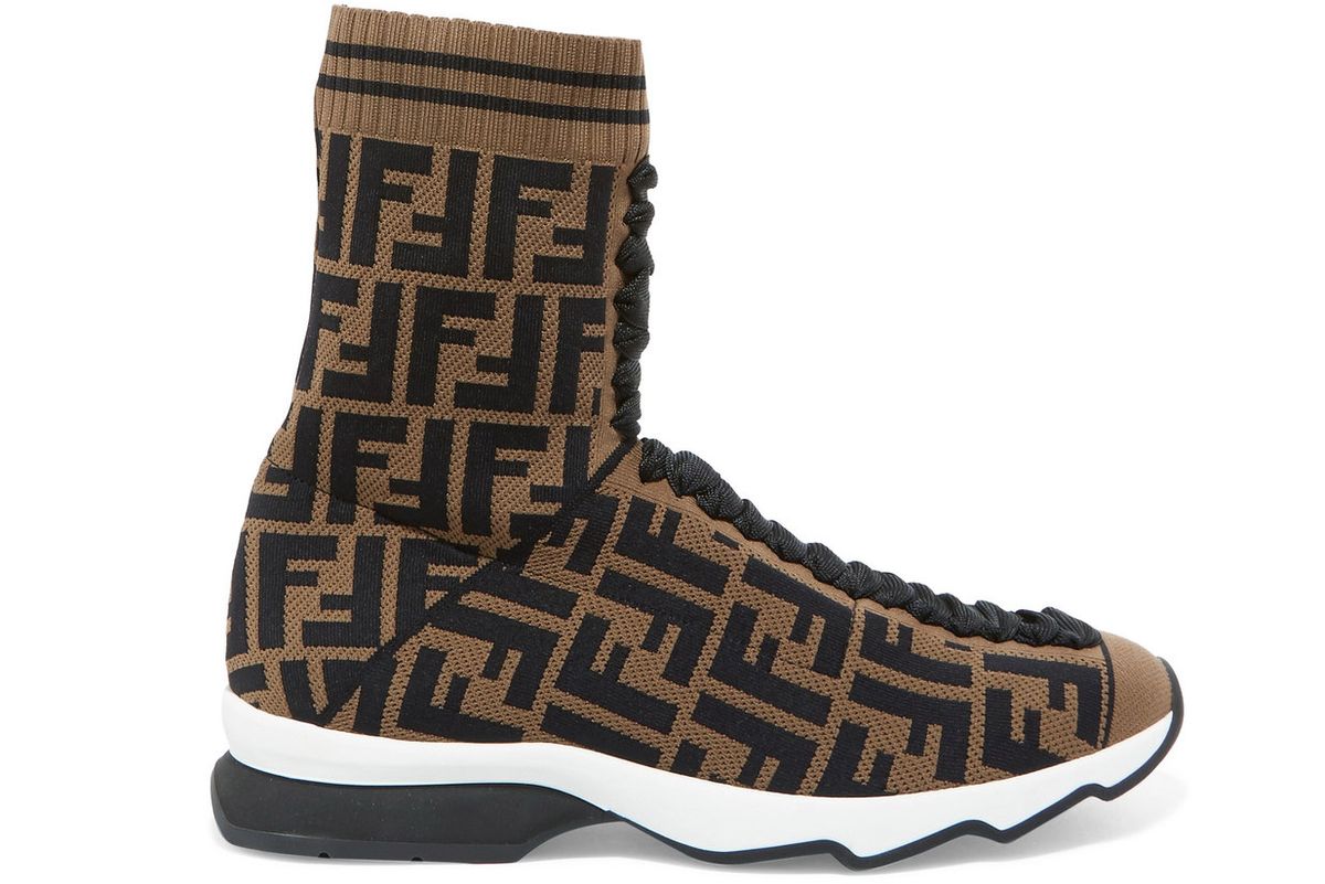 fendi logo jacquard stretch knit and mesh sneakers