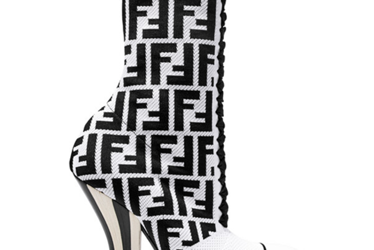 fendi logo jacquard stretch knit and mesh sock boots