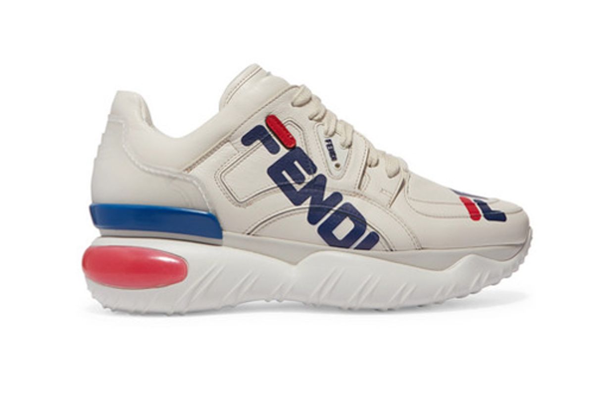 fendi logo print leather and rubber sneakers