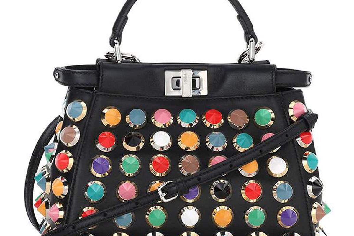 Peekaboo Mini Studded Satchel Bag in Black Multi