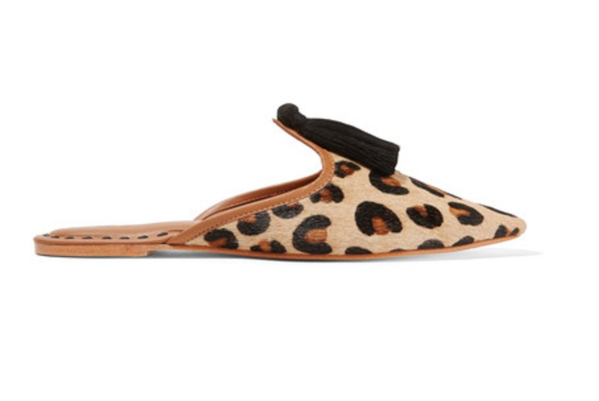 Audrey Leather-trimmed Leopard-print Calf Hair Slippers