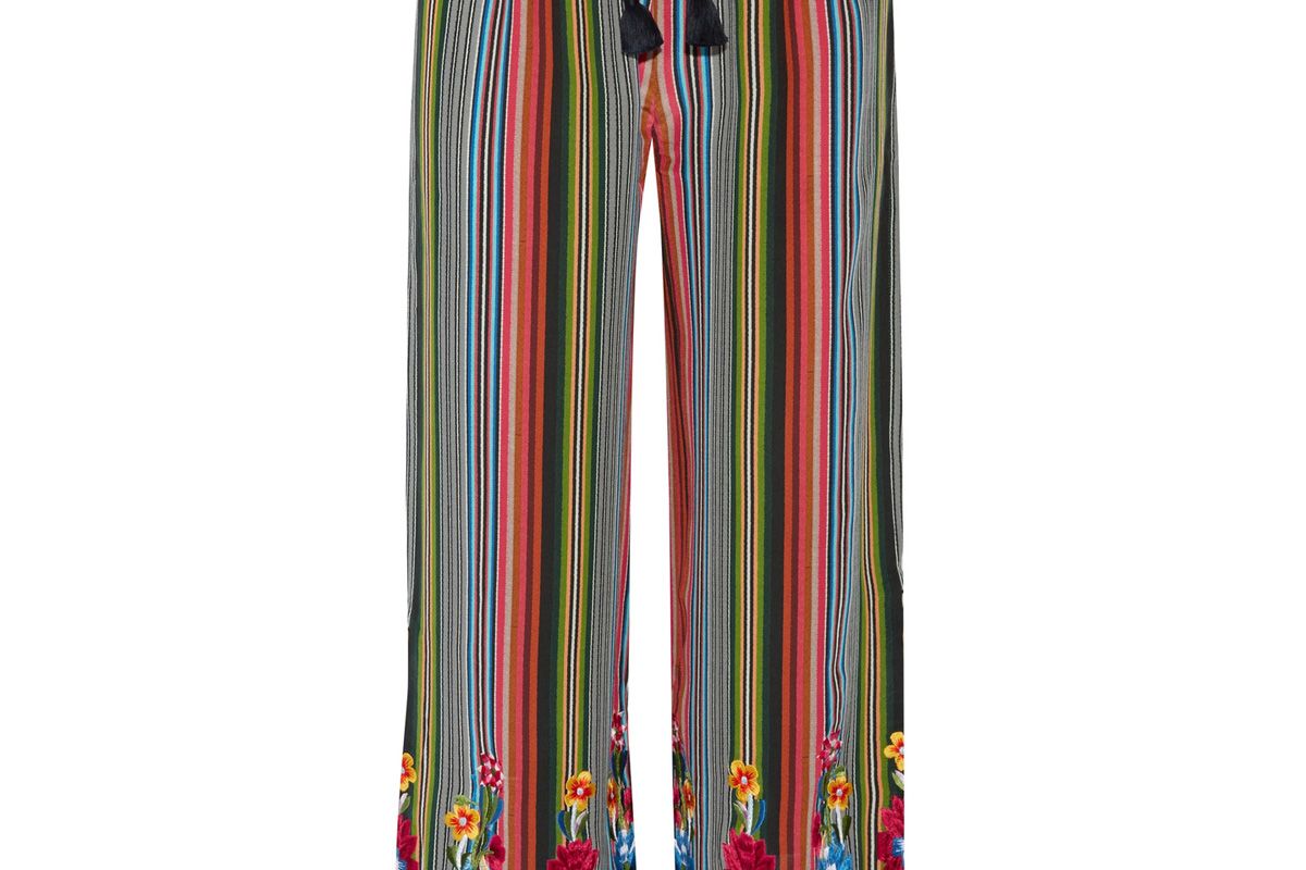 Goa Embroidered Striped Silk-Georgette Wide-Leg Pants