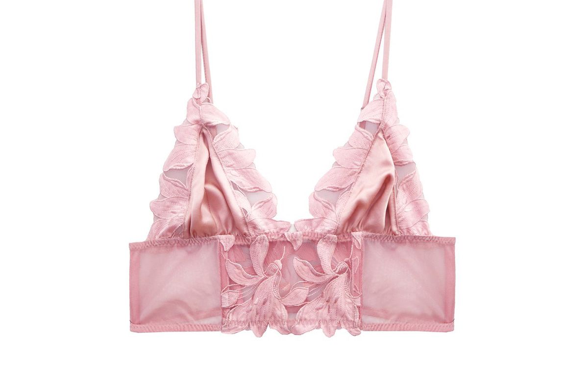 fleur du mal lily embroidery long lined triangle bra pink lady