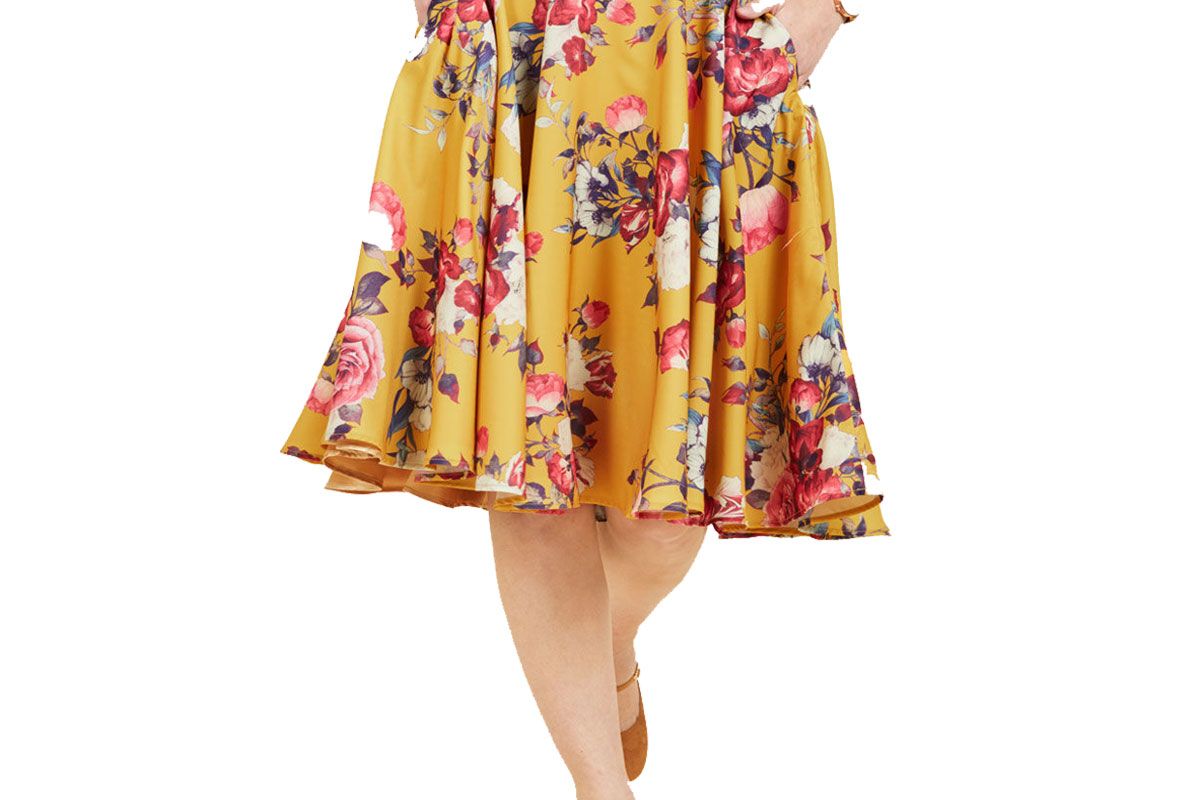 Ikebana for All A-Line Midi Skirt in Saffron Floral