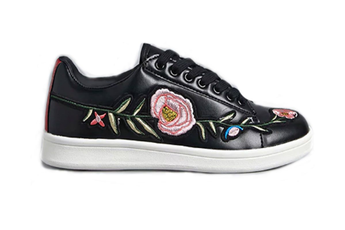 Floral Faux Leather Sneakers