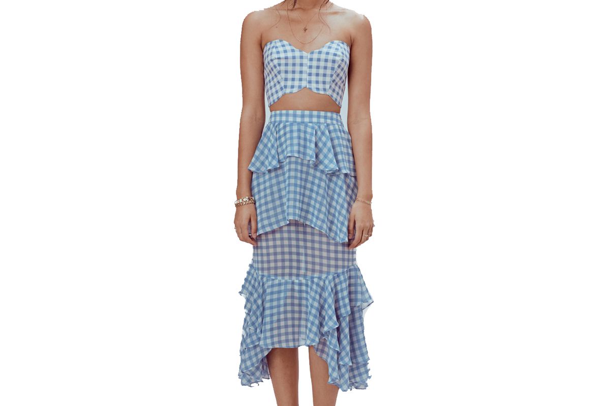 for love and lemons dorothy ruffled midi skirt