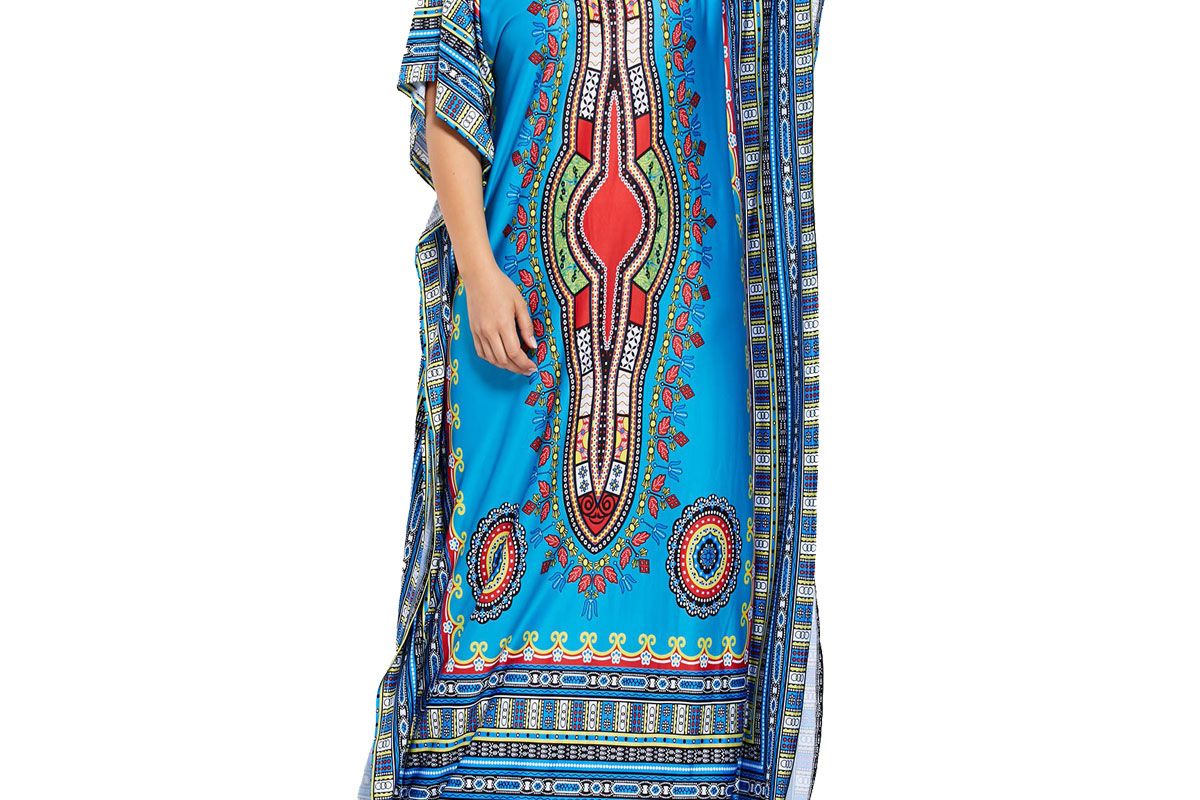 Tribal V Neck Plus Size Long Kaftan Dress