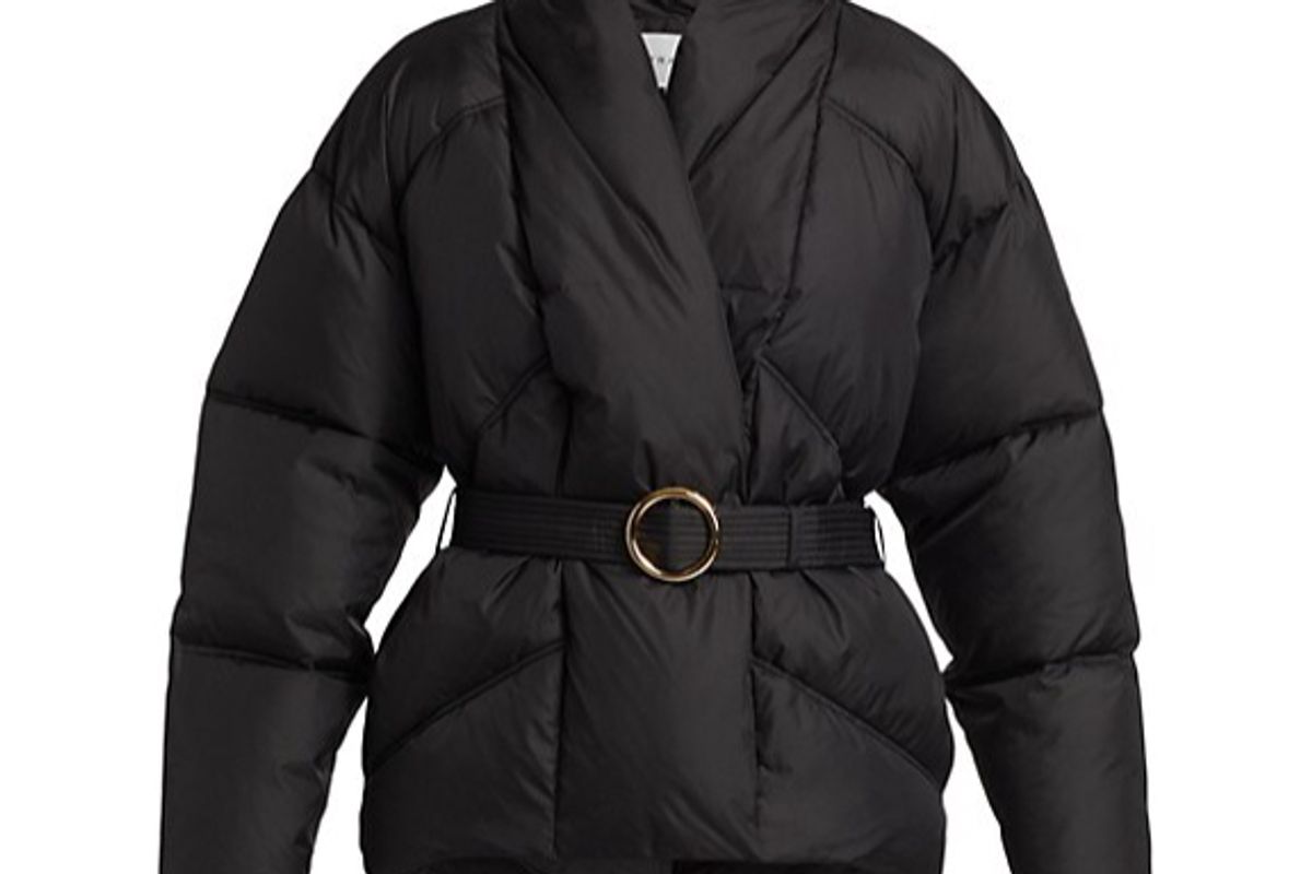 frame belted wrap puffer jacket