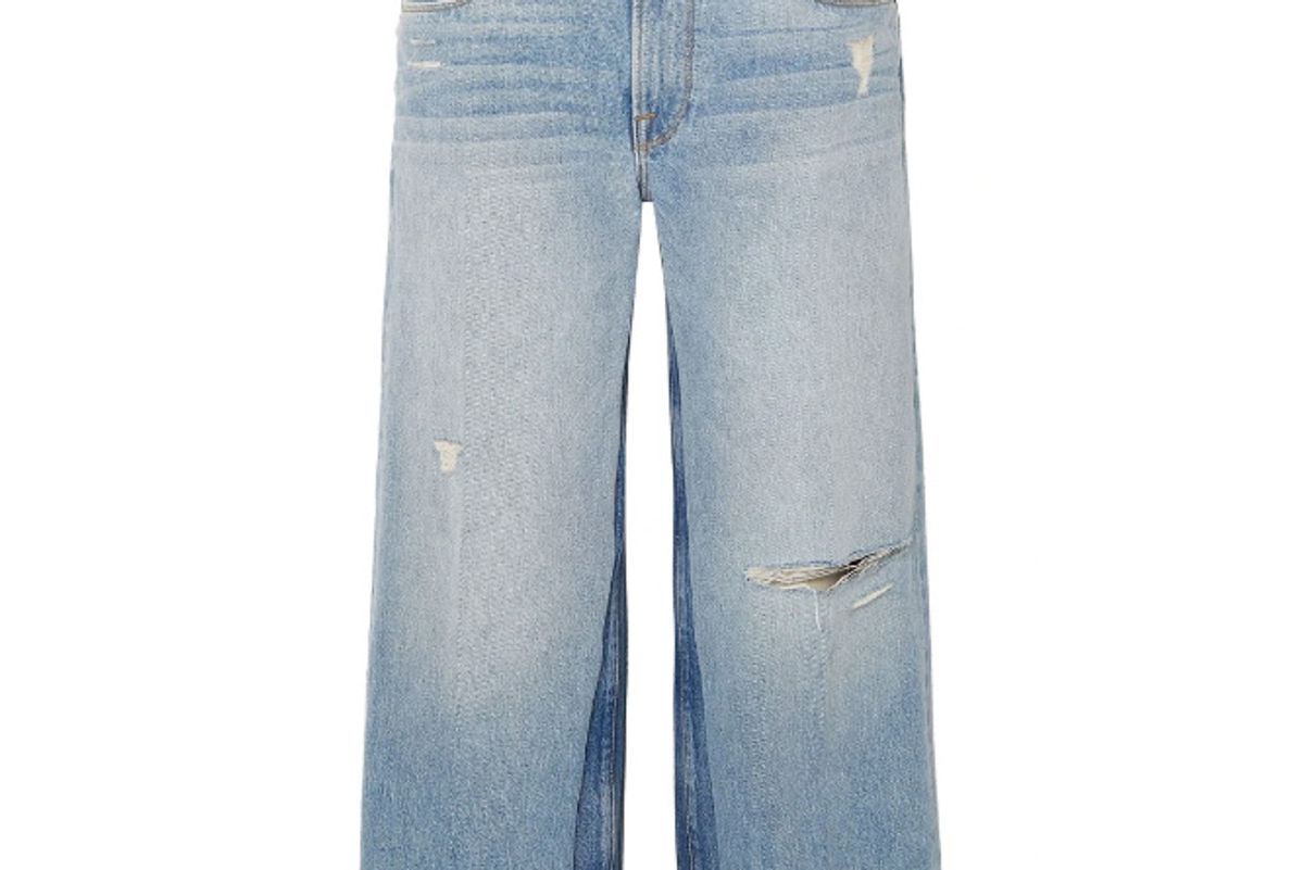 frame cropped distressed faded high rise wide leg jeans