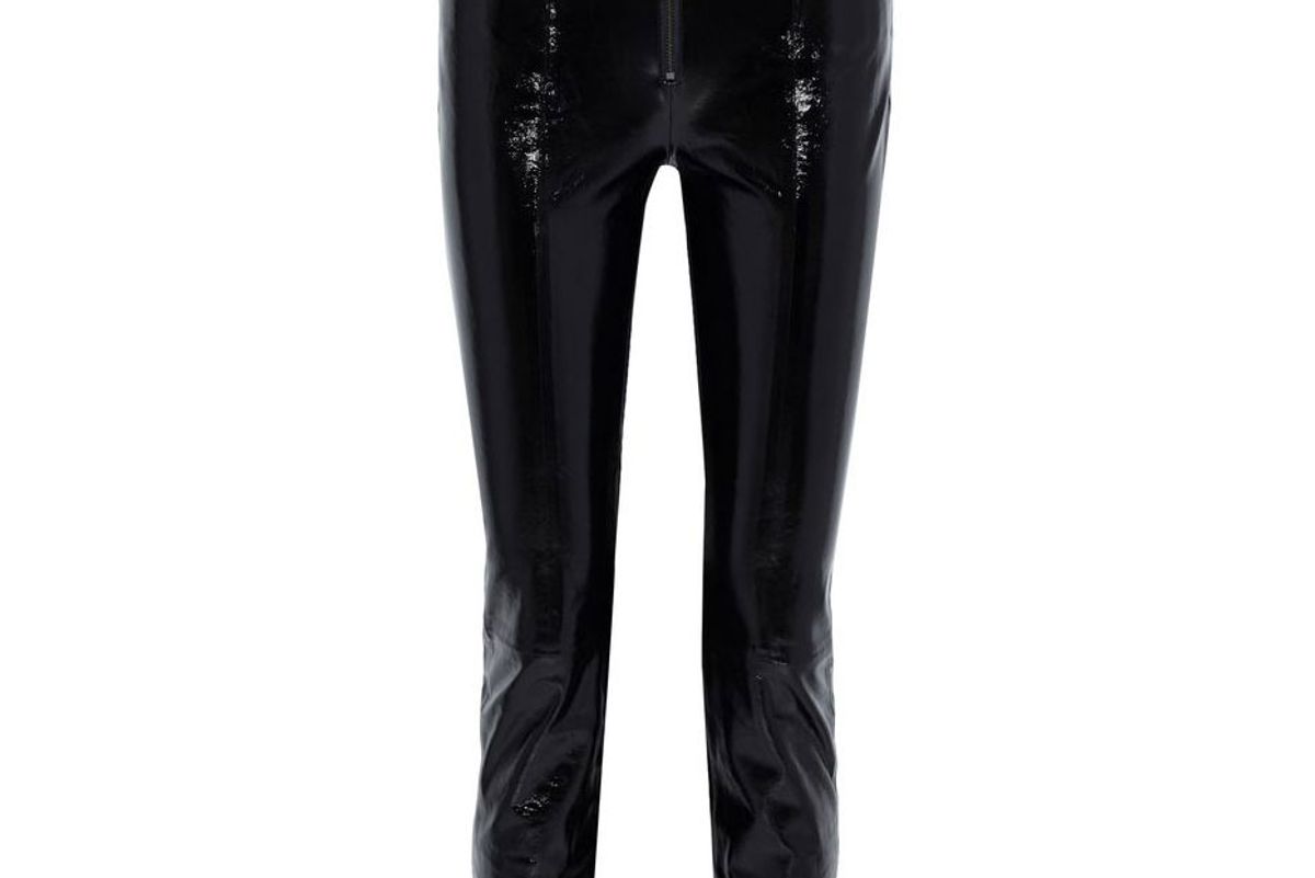 frame slick textured patent leather slim leg pants