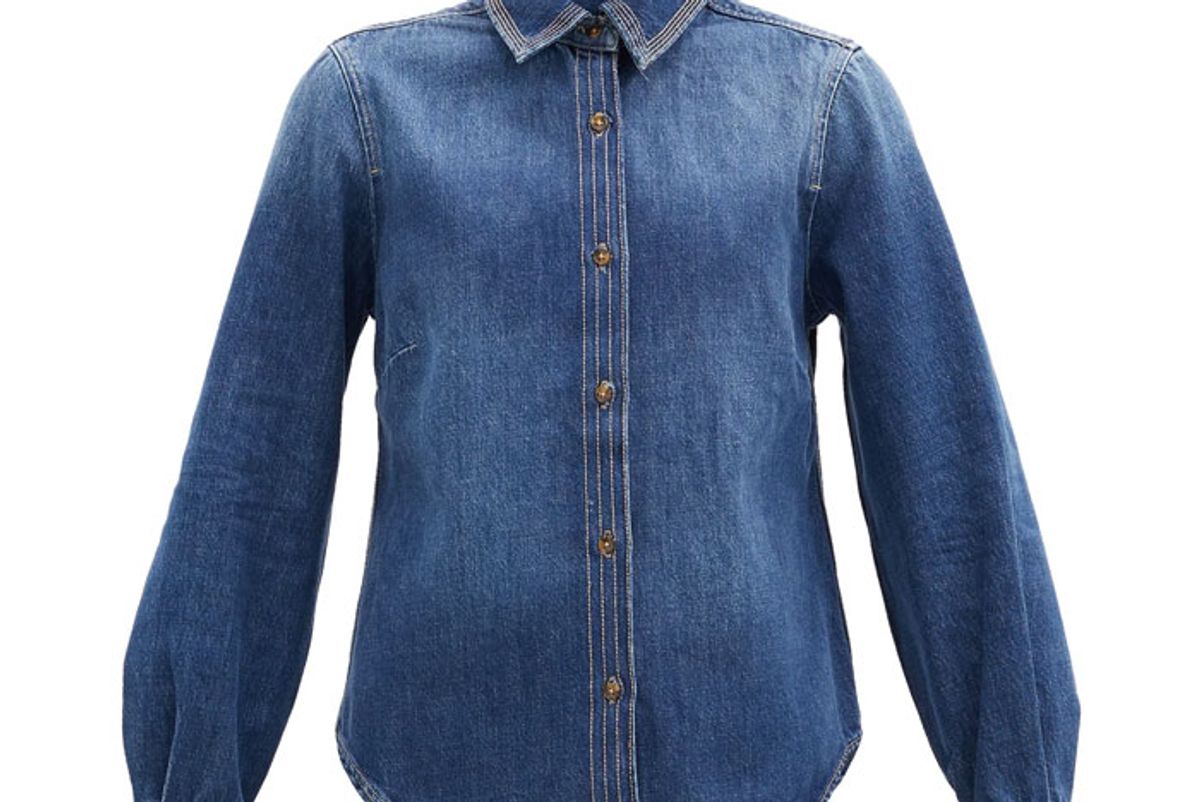 frame trapunto topstitched denim shirt