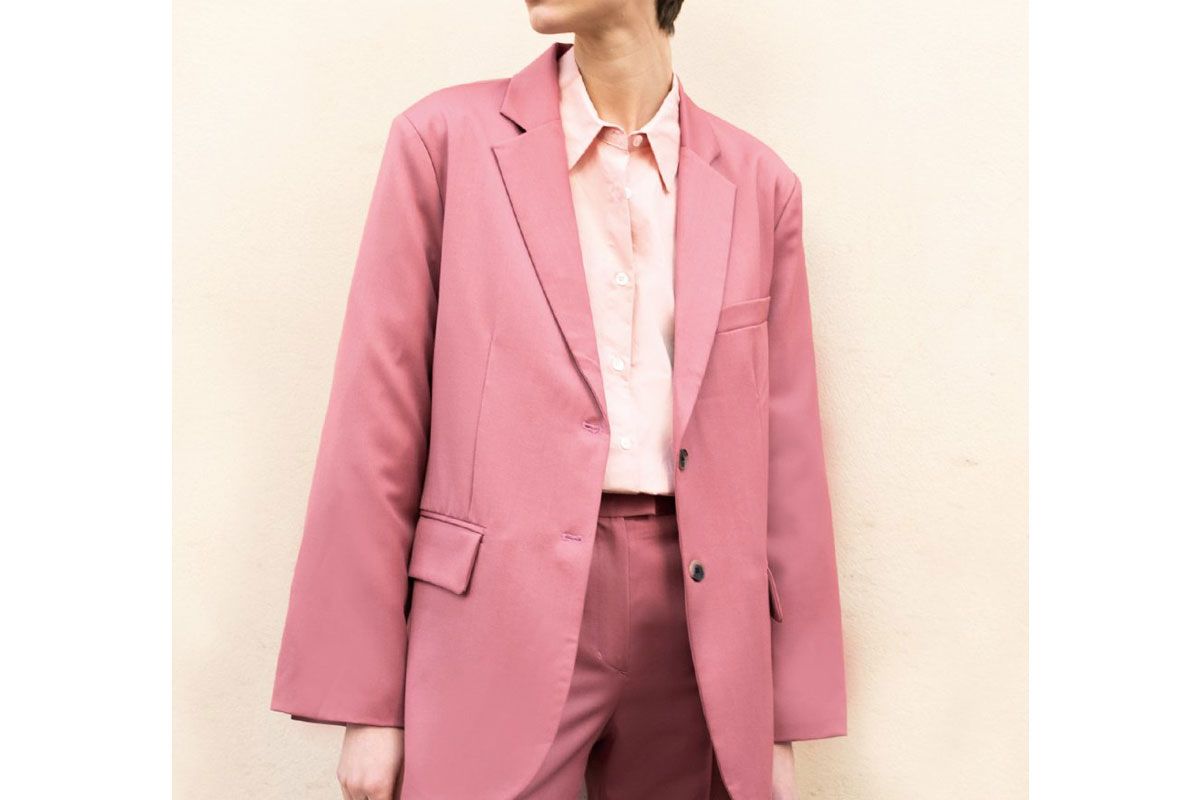 frankie shop dark pink single breasted blazer