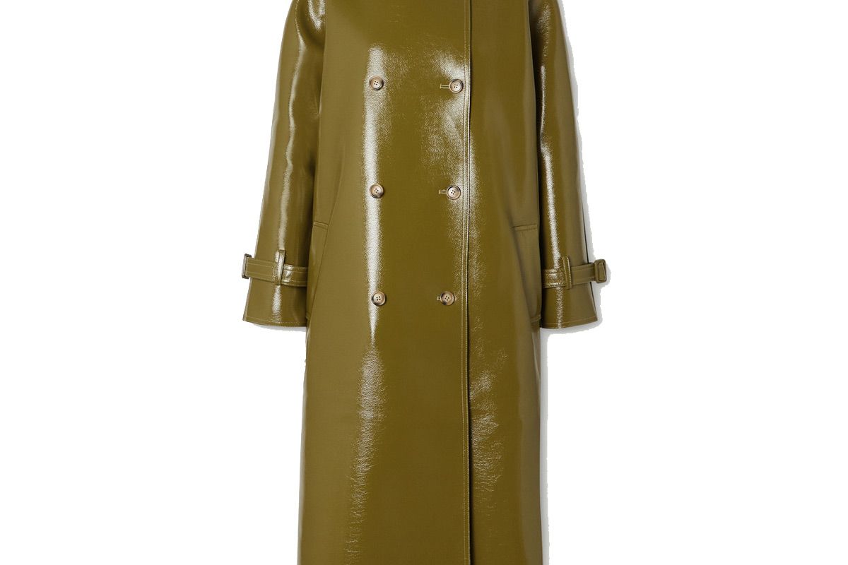 frankie shop oversized double breasted glossed faux textured leather trench coat