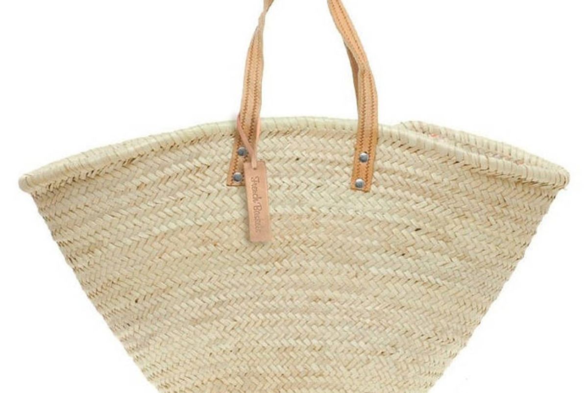 frenchbaskets straw bag handmade french market basket beach bag market basket wicker bag Natural straw basket short flat leather handle