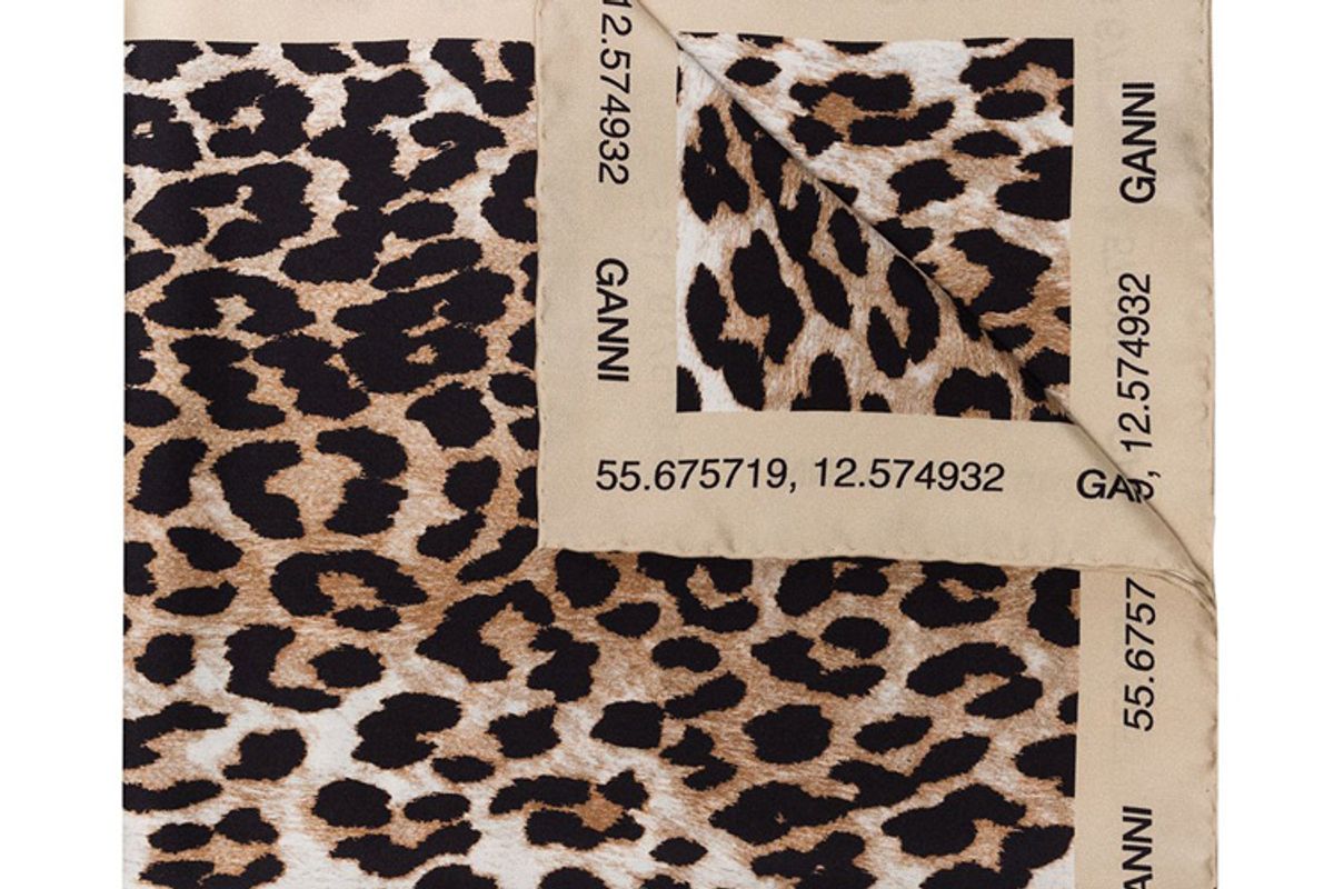 ganni brown leopard print scarf