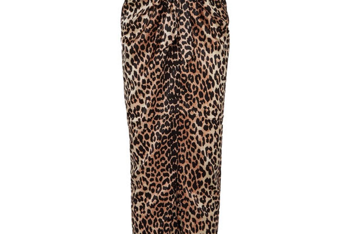 ganni calla wrap-effect leopard-print stretch-silk shirt