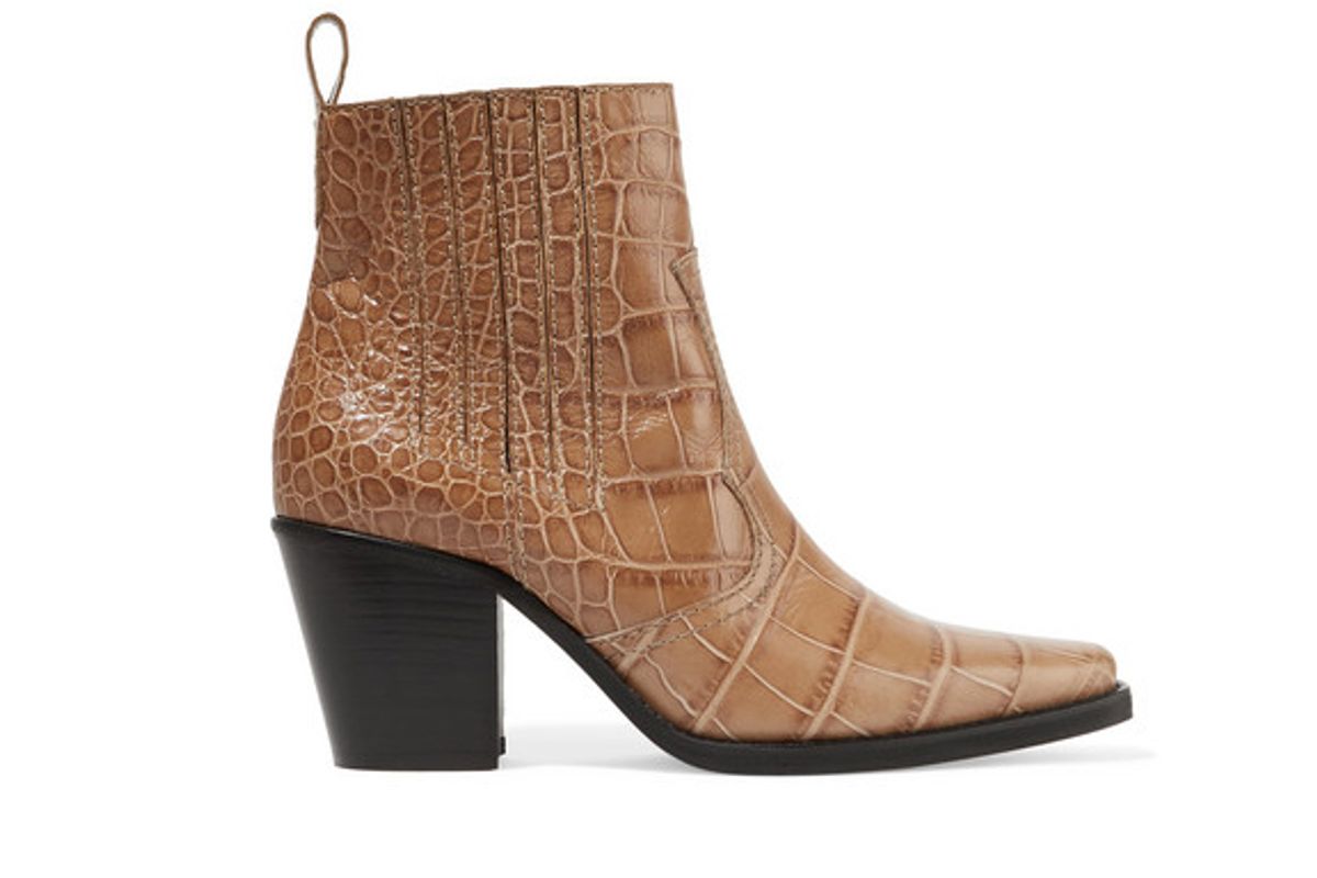 ganni callie croc effect leather ankle boots