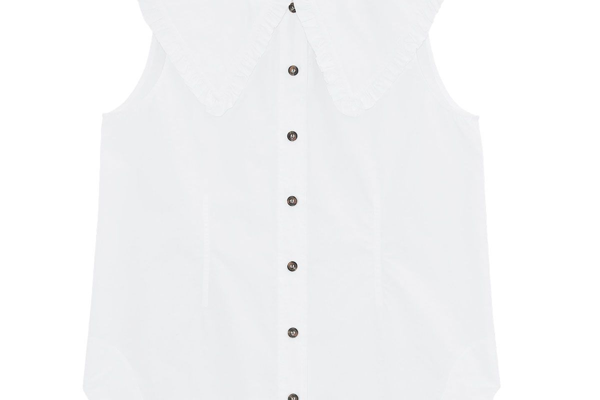 ganni cotton poplin sleeveless shirt