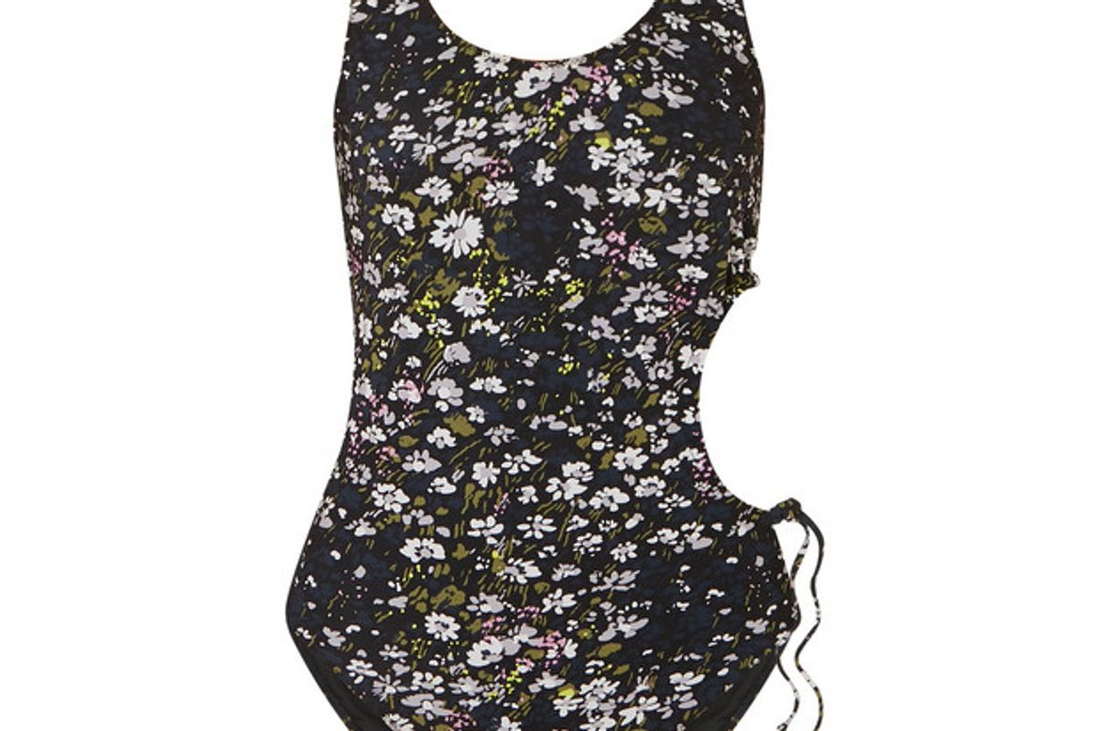 ganni cutout floral print swimsuit