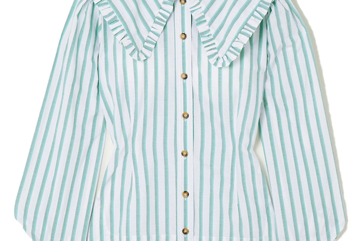 ganni feathery striped cotton poplin blouse