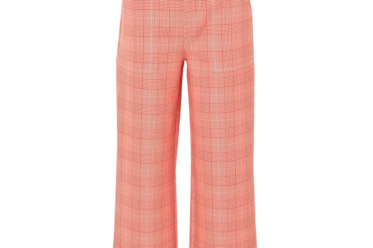 ganni garvey checked cady wide leg pants