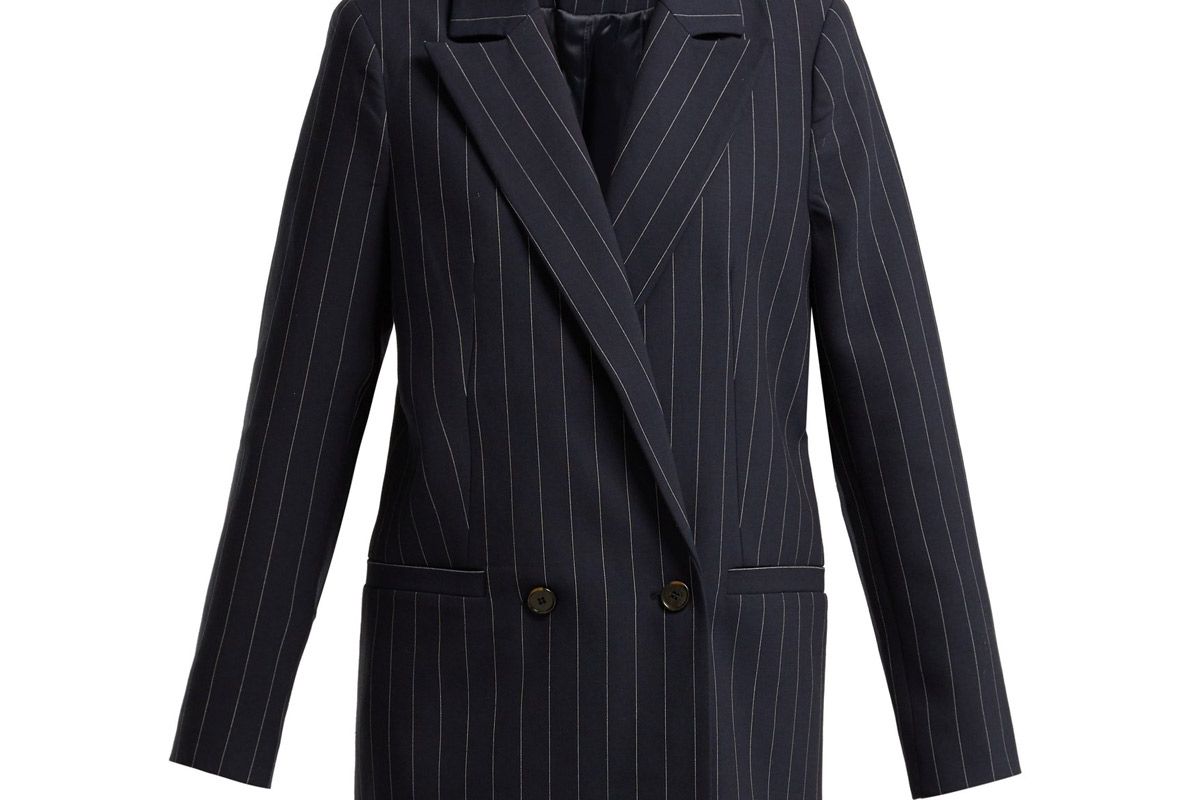 ganni hewitt double breasted pinstripe blazer