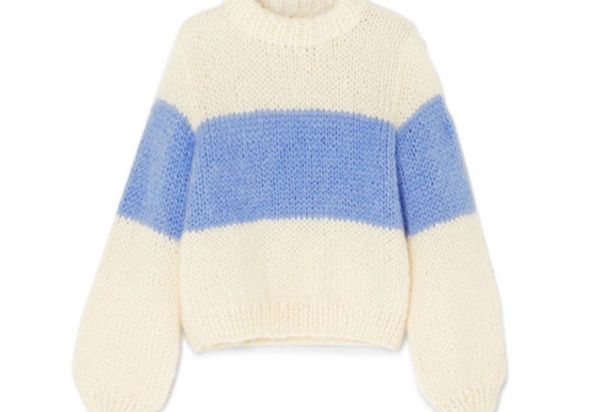 ganni julliard striped mohair and wool blend sweater