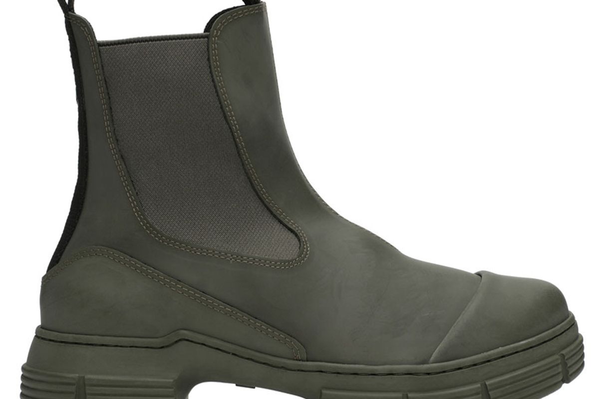 ganni khaki recycled rubber chelsea boots