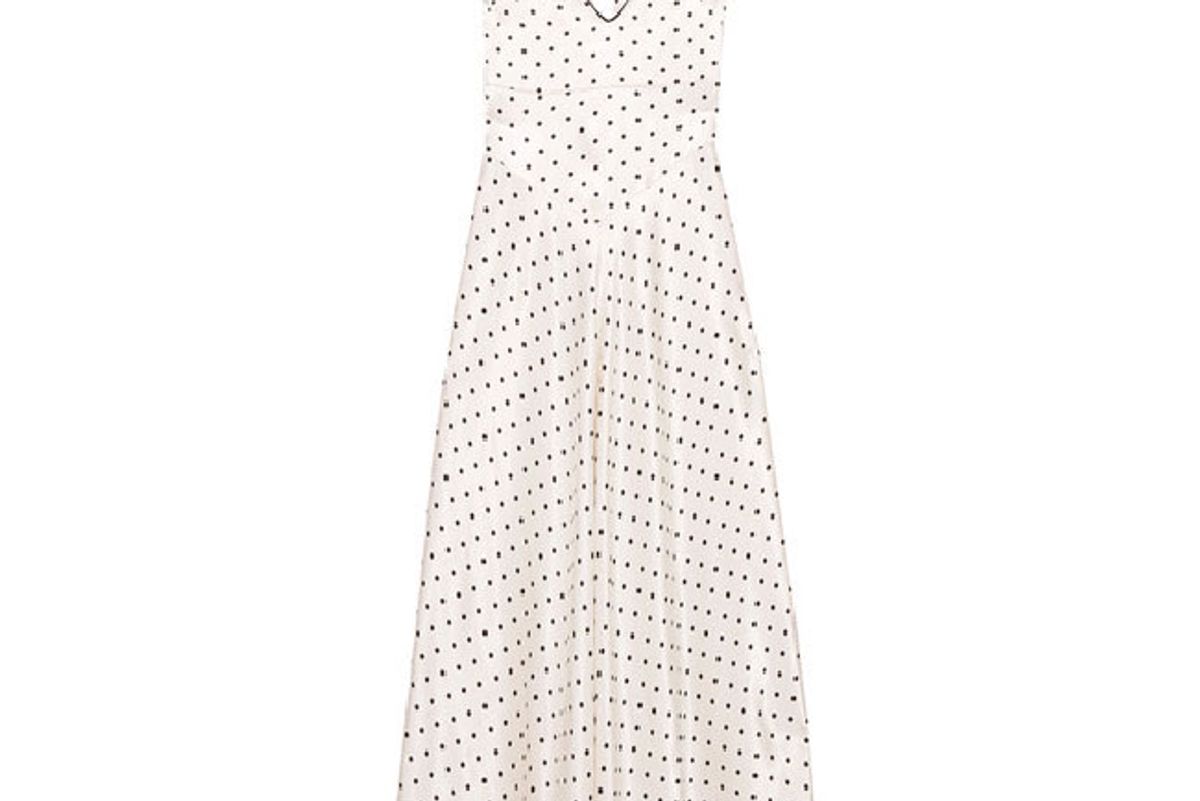 Leclair open-back polka-dot satin maxi dress