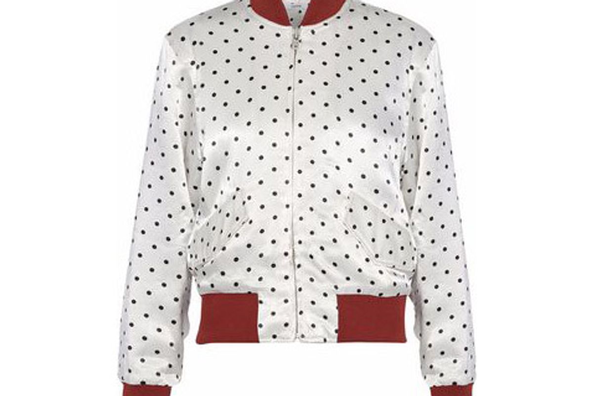 ganni leclair polka dot satin bomber jacket