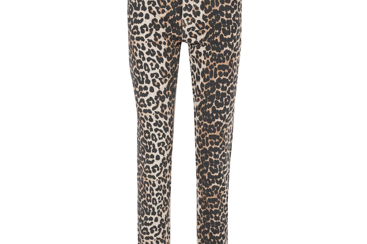 ganni leopard print high rise slim leg jeans