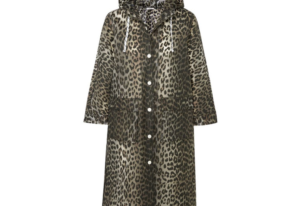 ganni leopard print matte pu coat