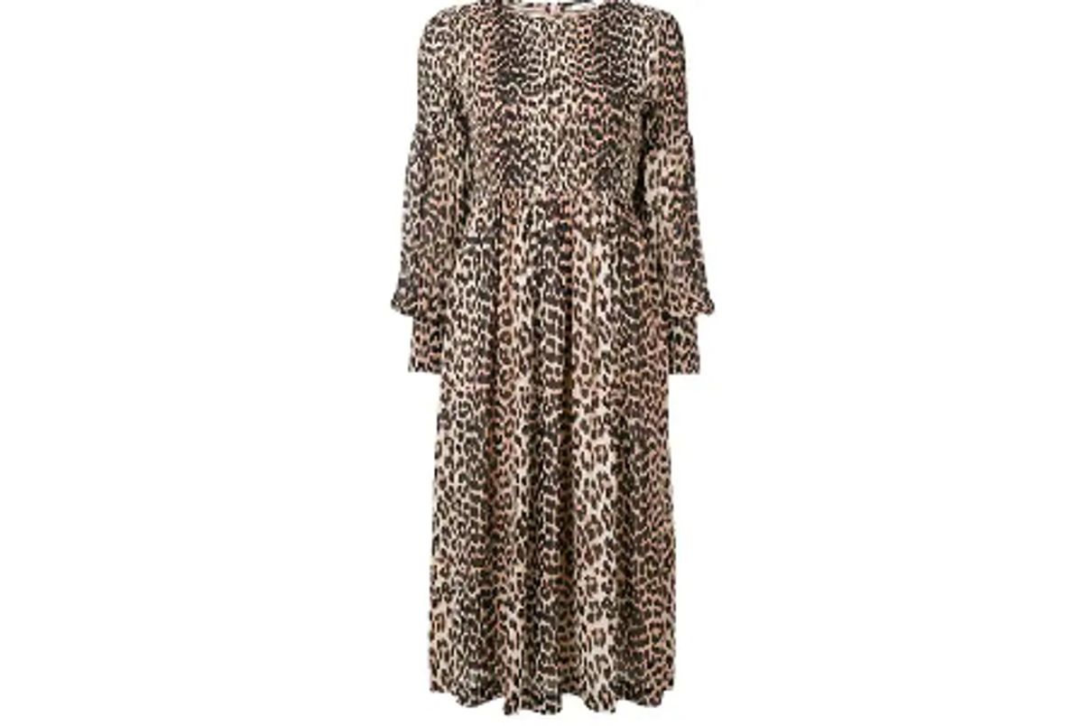 ganni leopard print midi dress