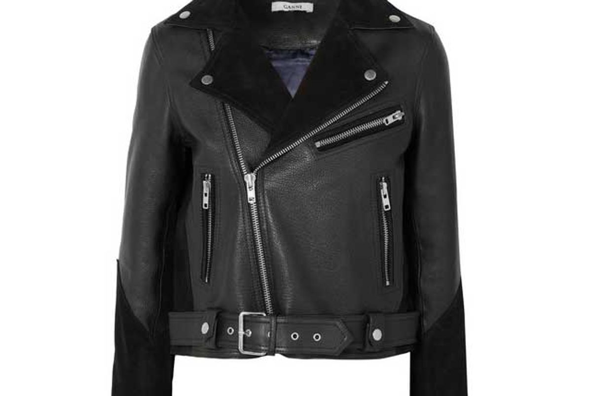 ganni lloyd suede paneled textured leather biker jacket