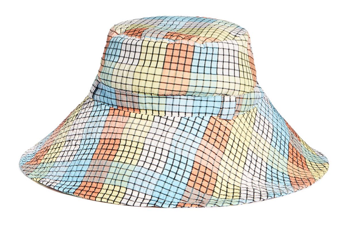ganni multicolor seersucker check hat
