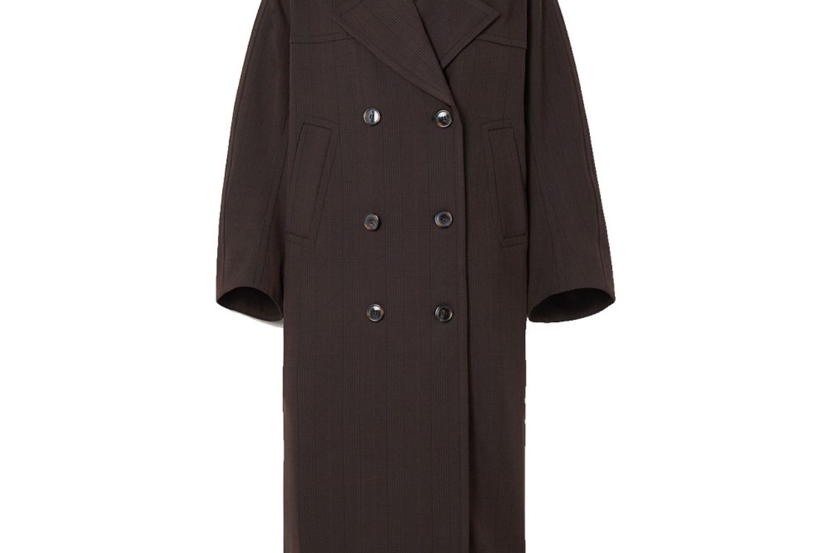 ganni oversized double breasted prince of wales check gabardine coat