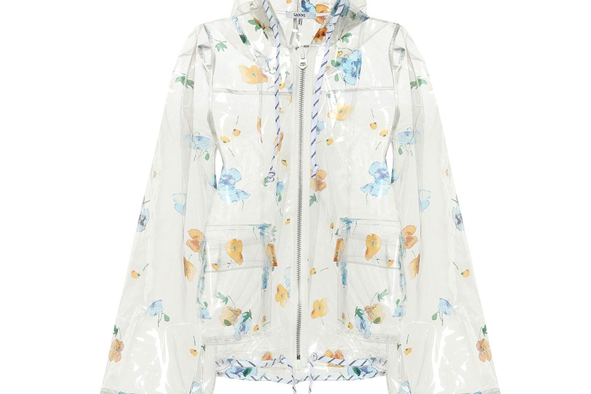 ganni petunia flora lprinted raincoat