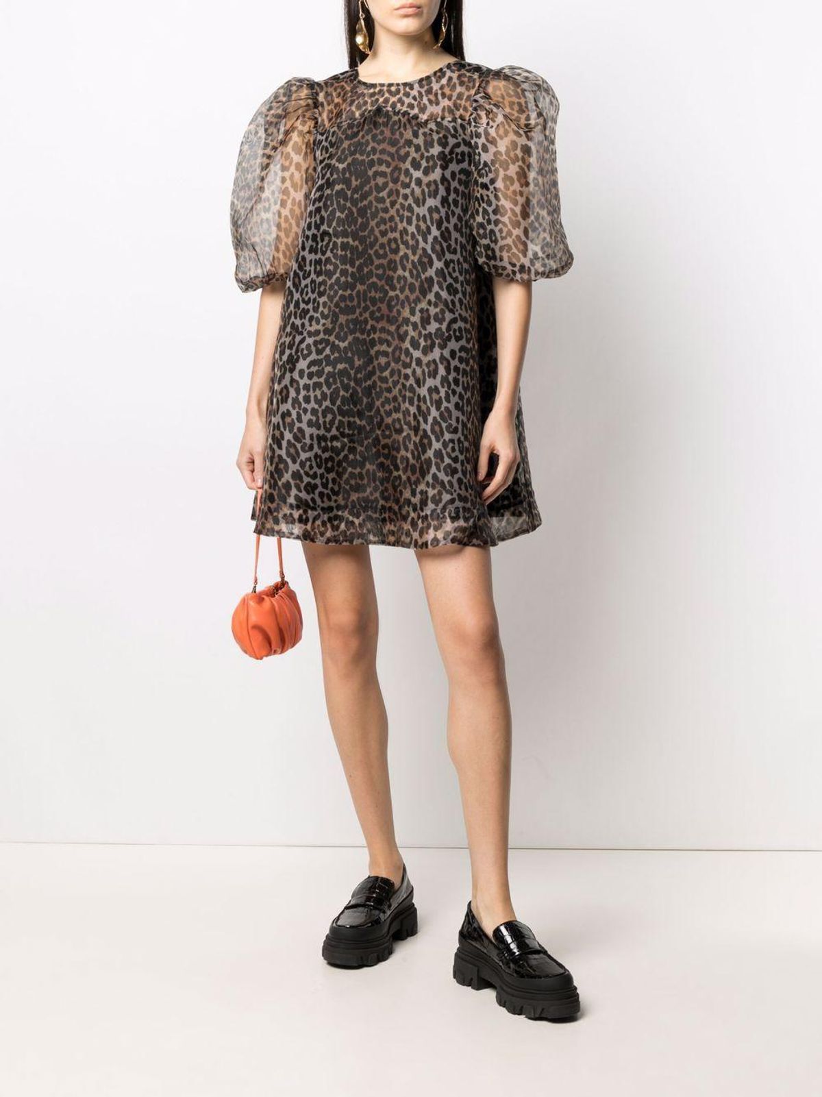 Ganni Puff Sleeve Leopard Dress