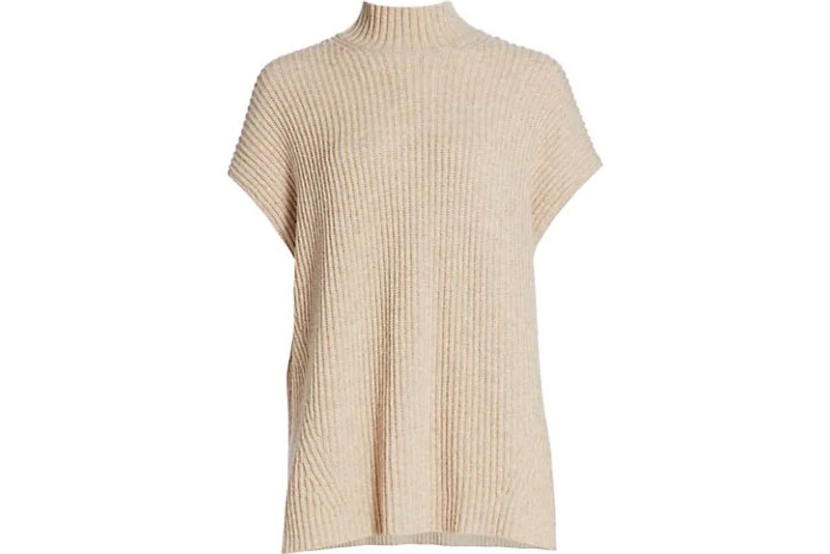 ganni rib knit cap sleeve sweater