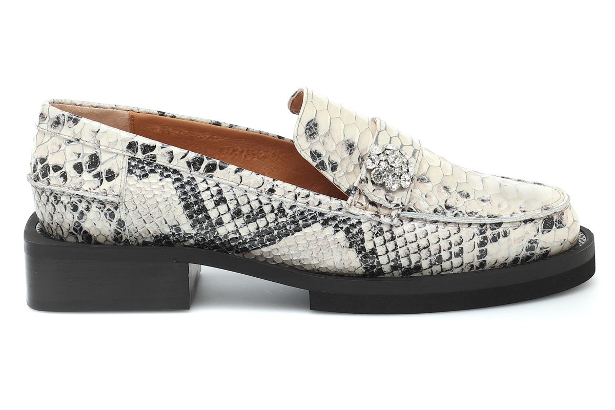 ganni snake effect leather loafers