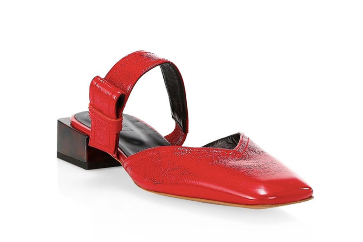 ganni square toe patent leather mules