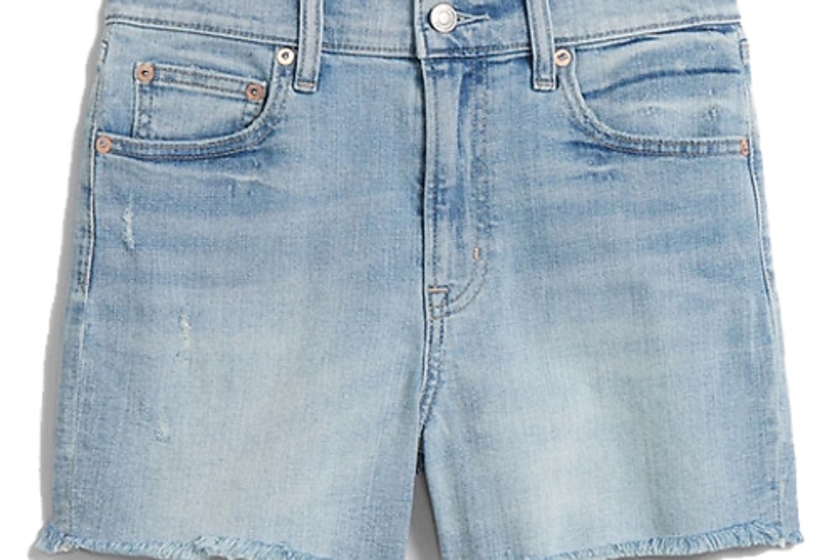 gap 4 inch high rise denim shorts with raw hem